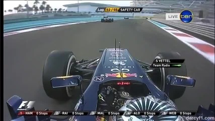 F1 Гран при на Абу Даби 2012 - Vettel се ядосва на Ricciardo заради рязко спиране [hd][onboard]