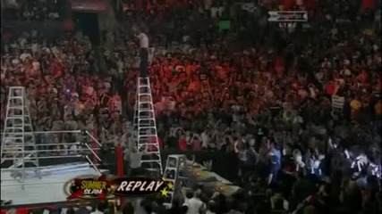 Jeff Hardy - Swanton Bomb off the Ladder to the Announcer Table
