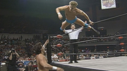 Alex Wright soars over the top rope to take down Disco Inferno: WCW Monday Nitro, Sept. 25, 1995 (WWE Network Exclusive)
