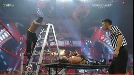 Ladder Leapfrog Leg Drop into a Table - Jeff Hardy