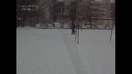 My husky dog Fucker running in the snow