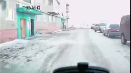 Keep your head up-girl can't see and walks into windshield