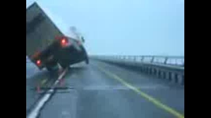 Truck in the strong wind 