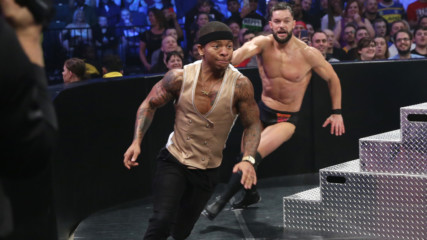Lio Rush gets chased by Finn Bálor before suffering Bayley-to-Belly
