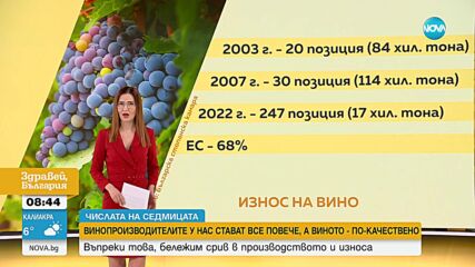 „Числата на седмицата”: Винопроизводителите у нас стават все повече, а виното - по-качествено