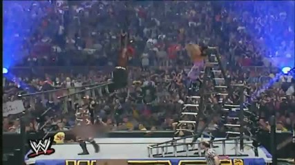 Edge Spears Jeff Hardy off a Ladder