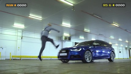 Епична пейнтбол битка между фрийрънър и Audi Rs 6