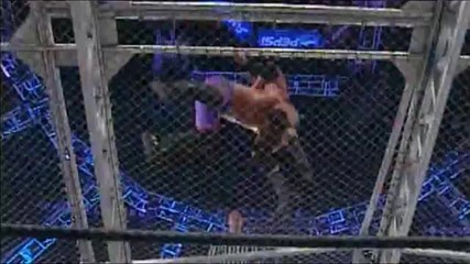 Triple H Pedigrees Chris Jericho at the top of Hell in a Cell