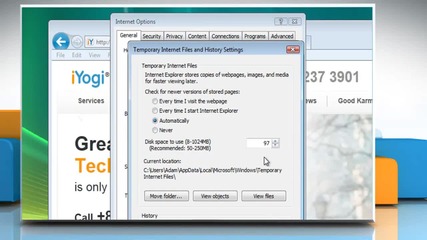 How to stop Internet Explorer® 9 from saving browsing history in Windows® Vista