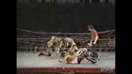 FMW Terry Funk & Mr.Pogo vs. Masato Tanaka & Hayabusa - Exploding Barbedwire Pit Deathmatch!!!