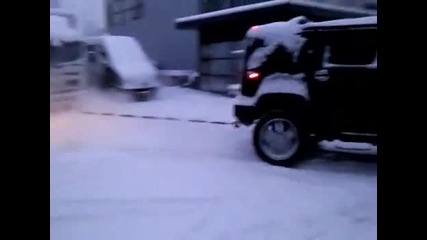 Мощен Хамър дърпа Тир на снега 