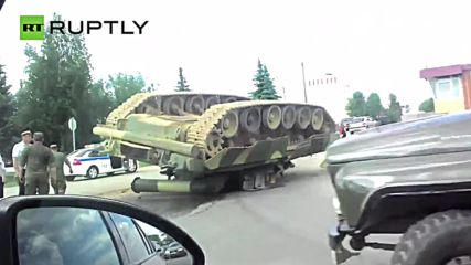 Only in Russia - Upside-Down Tank Found in Middle of the Road