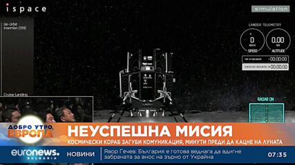 Космически кораб загуби комуникация, минути преди да кацне на Луната