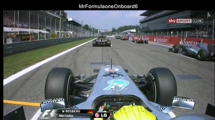 F1 Гран при на Италия 2011 - Старта на Rosberg + катастрофата на 1ви завой [onboard][hd]
