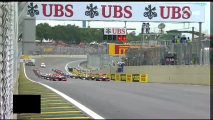 F1 Гран при на Бразилия 2012 - старта на състезанието и инцидента с Vettel [hd][onboard]