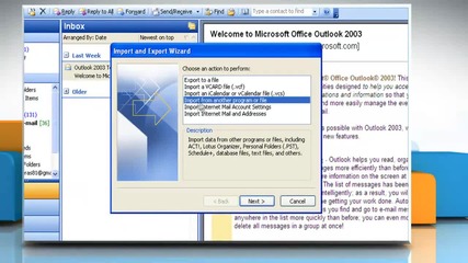 How to import .pst file data in Microsoft® Outlook 2003 on Windows® Xp-based Pc