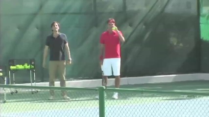 Roger Federer pranks his coach by hitting tennis balls into his Mercedes