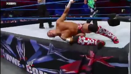 Springboard Back Elbow to opponent on the apron - Trent Barreta
