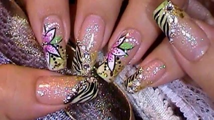 Animal Print Zebra Floral Pattern Nail Design