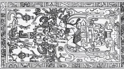 Древна ракета изобразена върху плоча в гробницата на владетел на Маите