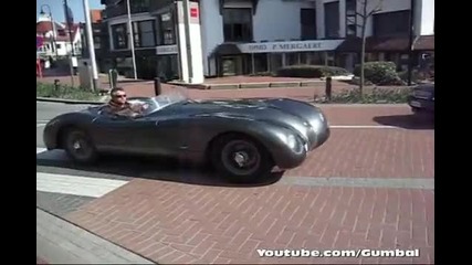 Jaguar C - Type driving through Knokke - Heist 