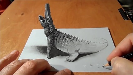 Да нарисува 3 D крокодил - впечатляващо !