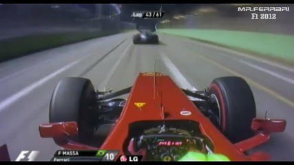 F1 Гран при на Сингапур 2012 - Massa за малко не се блъска след лек контакт с Senna [hd][onboard]