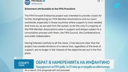 Президентът на ФИФА Джани Инфантино няма да продава на инвеститори дялове от СП