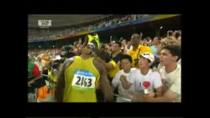 Финал - 100 м. Бягане и подобряване на световен рекорд Usain Bolt - Пекин 2008