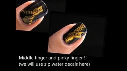 Garage Chic - Biker Studded Nails Art Designs Zip Nail Water Decals How To Diy Nail Polish