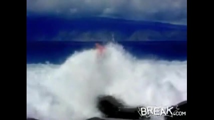 Giant Wave Knocks Kid off Rock 