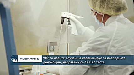 909 са новите случаи на коронавирус за последното денонощие, направени са 14 027 теста