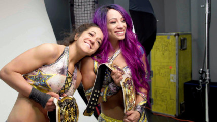 Sasha Banks & Bayley pose for photos as first-ever WWE Women's Tag Team Champions: WWE.com Exclusive, Feb. 17, 2019