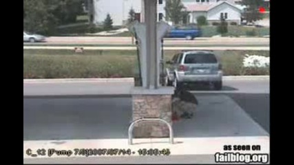 Човек изпуска колата си на бензиностанция