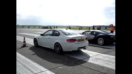 Bugatti Veyron vs. Bmw M3 E92 on a Dutch airstrip [the other angle]