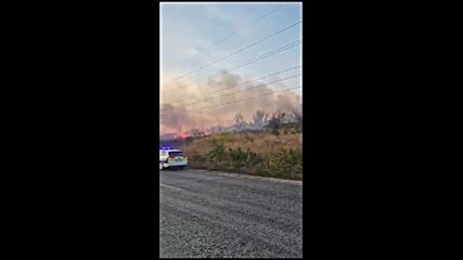 Пожар гори край Плевен, главният път е затворен поради задимяване
