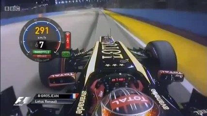 F1 Гран при на Сингапур 2012 - една обиколка с Grosjean в Q2 [hd][onboard]