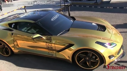 Изумителен златен уникат Gold Chrome Corvette Widebody at Sema 2014 in Las Vegas!