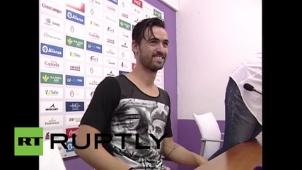 Spain: New Real Jaen signing wears FRANCO t-shirt during club presentation