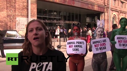 Australia: Half-naked PETA activists protest Australian Fashion Week