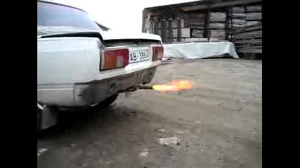 Lada With Flaming Exaust