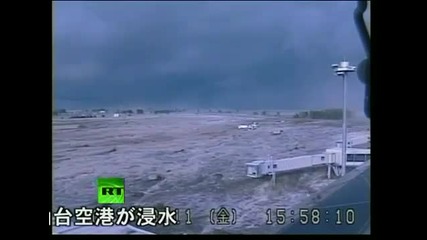 Japan earthquake - video of tsunami wave hitting airport