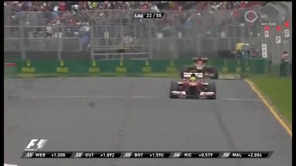 F1 Гран при на Австралия 2013 - Massa се оплаква по радиото заради многото трафик [hd][onboard]