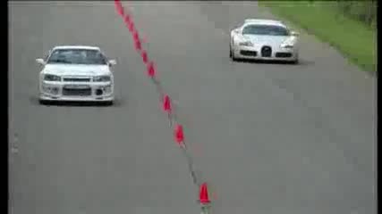 Bugatti Veyron срещу Nissan Skyline Gt-r R34