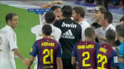 [hd] Marcelo Red Card vs. Barcelona + Fight - Super Copa 2011