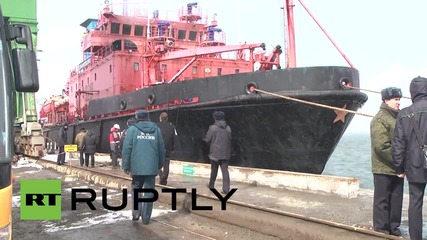 Russia: Dalniy Vostok survivors arrive at Korsakov port in Sakhalin