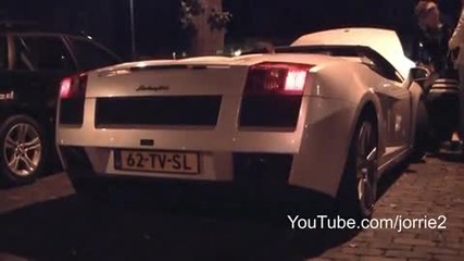 White Lamborghini Gallardo Spyder Engine Start Up & Driving Away - 1080p Hd 