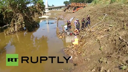 Дрон снима избягал след наводненията алигатор в Тбилиси