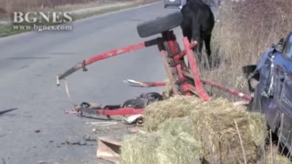 Един човек в болница след сблъсък между кола и каруца - видео БГНЕС