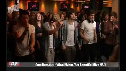 One Direction пеят What Makes You Beautiful на живо в радио Nrj - Франция